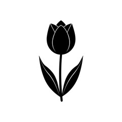 Simple tulip flower icon on transparent background silhouette