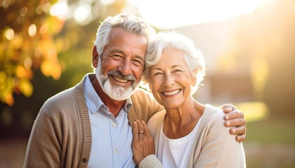 Happy senior couple embracing outdoors