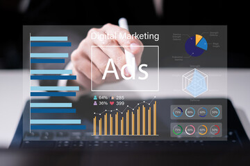 Businessman online advertising digital marketing strategy data analysis dashboard information report corporate e-business business technology concept