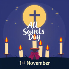 All Saints Day Template for Social Media - November 1st Celebration with Candles and Flowers