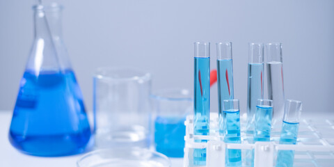 Close-up laboratory glassware science experiment pharmaceutical industry healthcare medicine chemistry discovery research and development biology biotechnology innovation hospital vaccine DNA analysis