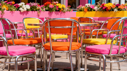 Obraz premium Vibrant Outdoor Seating with Colorful Chairs