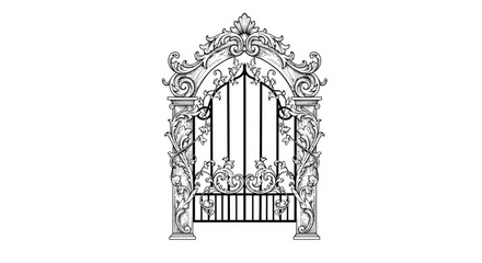 Intricate ornamental iron gate design with vintage floral motifs