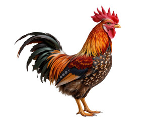 Fototapeta premium Colorful Rooster with Vibrant Plumage Displaying Backyard Charm