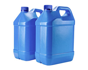 Pair of of blue plastic canisters on a white background