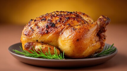 Herb-Roasted Chicken Delight Kitchen Table Food Photography Cozy Setting Close-Up View Culinary Art