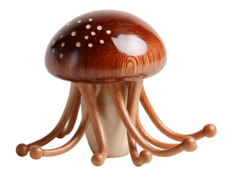 Wooden jellyfish sculpture isolated on transparent background - Powered by Adobe