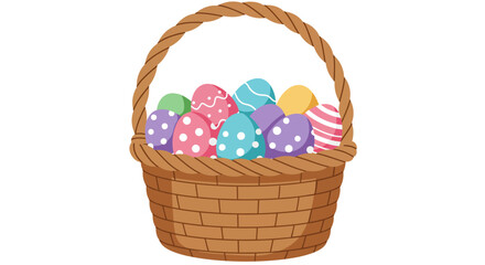 Colorful easter eggs in a basket on white background