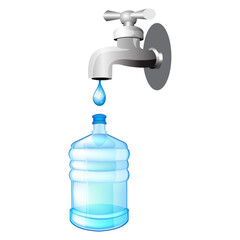Water tap with drops design elements. Clean water faucet with a single droplet in the bottle. vector illustration.