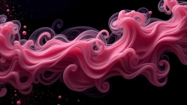 Pinky ink smoke volutes with particles on black background