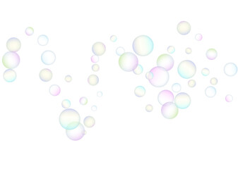 Soap bubbles flew randomly on a white background. 
