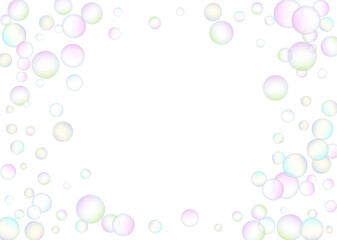 Soap bubbles flew randomly on a white background. 