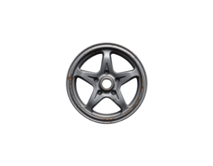 Sleek Black Alloy Wheel with Five Spokes on a Transparent background