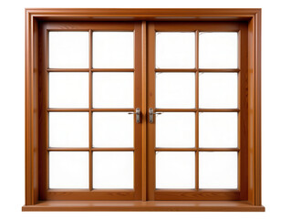 Obraz premium Elegant Wooden Window with Grid Pane Design and Natural Finish