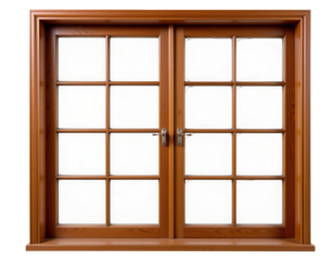 Elegant Wooden Window with Grid Pane Design and Natural Finish