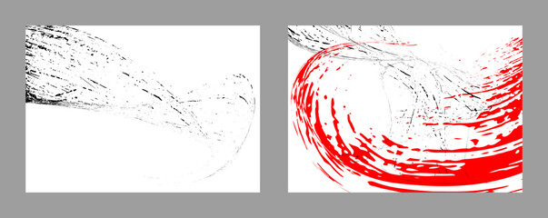 Strokes of black and red paint on a white background. Set of two templates. Graffiti element. Design template for the design of banners, posters, booklets, covers, magazines