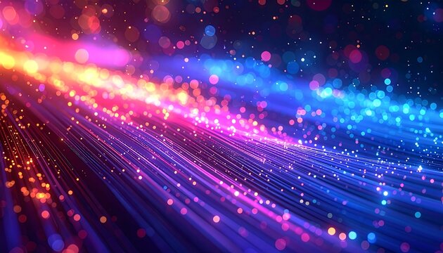 Abstract vibrant digital art with glowing lines and particles