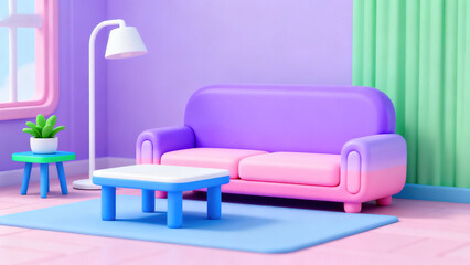 Colorful Modern Living Room with Purple Sofa