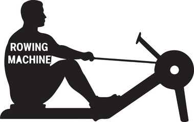 Rowing machine silhouette icon vector, fitness and gym symbol design for cardio, strength, and health.