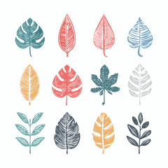 Fototapeta premium Chalk-style, Hand-drawn, Doodle Leaves A Decorative Collection of Botanical Illustrations