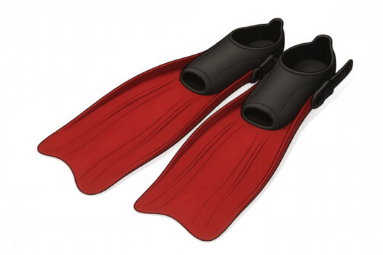 Red diving flippers on a transparent background, ideal for snorkeling or scuba diving adventures