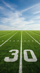 Obraz premium Eye-level full shot of a well-marked American football field with vibrant grass