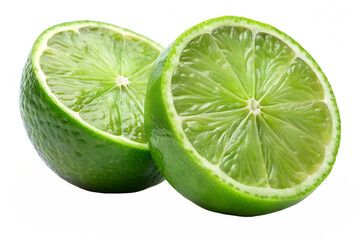 Fresh lime halves isolated on white background