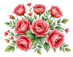 Naklejka premium Beautiful Pink Roses Arrangement with Green Leaves for Decoration