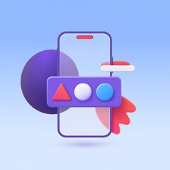 Abstract 3d mobile phone interface with colorful geometric shapes and icons