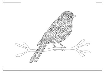 Bird on a branch polygonal style line art drawing