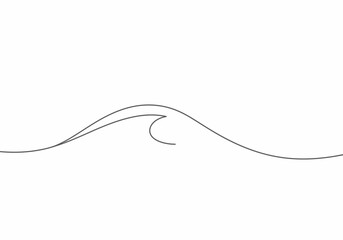 Gray line art of a single ocean wave with a curl in the center set against a plain white background