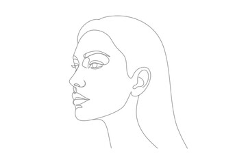 Line art of a womans face in profile featuring delicate features and a minimalist style
