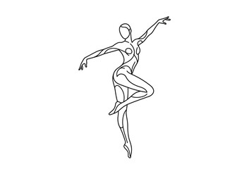 Line drawing of a ballet dancer in a graceful pose balancing on one leg