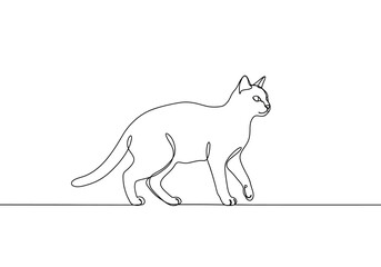 Singleline art depicts a cat walking from left to right