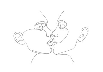 Two people kissing shown with a single line drawing