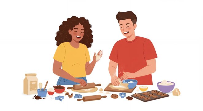 Couple baking cookies