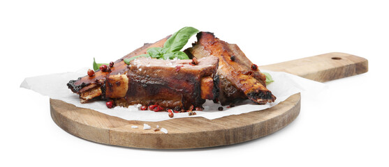 Roasted beef ribs with spices isolated on white