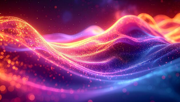 Abstract vibrant wavy particles in warm and cool tones