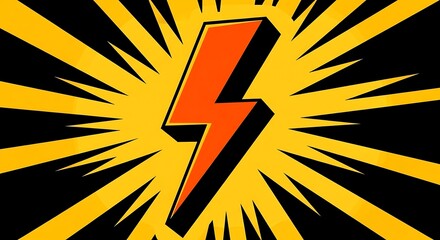 Vibrant Orange Thunderbolt Symbol Radiating Energy on a Starburst Backdrop.