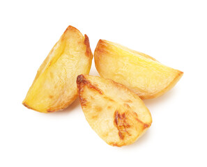 Three tasty baked potatoes isolated on white