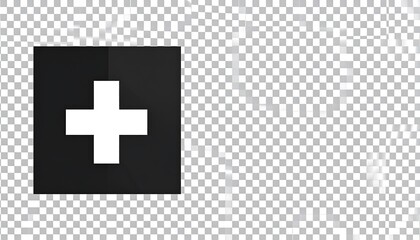 Obraz premium Simple black square icon with a white plus sign on a transparent background