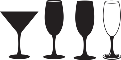 Glass icon set.Various wine glasses. Vector illustration.Set of wine and champagne glass .wine glass icon set .