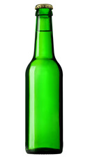 Green beer bottle standing on transparent background