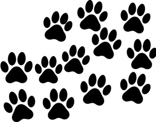 Black paw prints scattered on white background