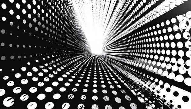 Black and white tunnel, radiating dots - Powered by Adobe