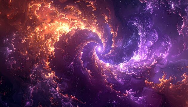 Abstract swirling nebula of vibrant orange and violet hues
