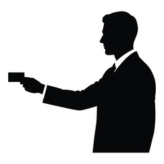 Silhouette of businessman holding credit card offering transaction service silhouette