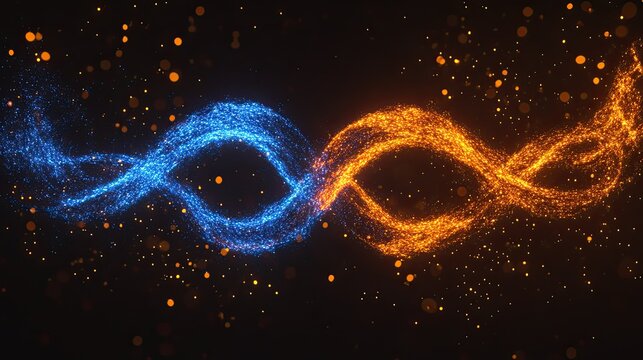 Two flames of different colors overlapping, forming the shape of an infinity symbol