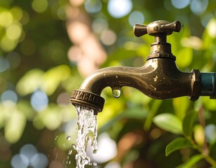 Outdoor antique faucet dripping water