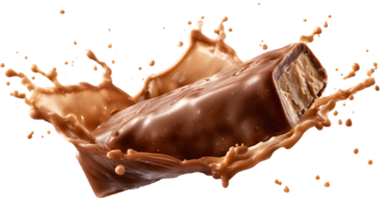 Chocolate Bar Splash: A tantalizing image of a chocolate bar amidst a splash of rich, flowing chocolate, showcasing its deliciousness and inviting visual appeal.